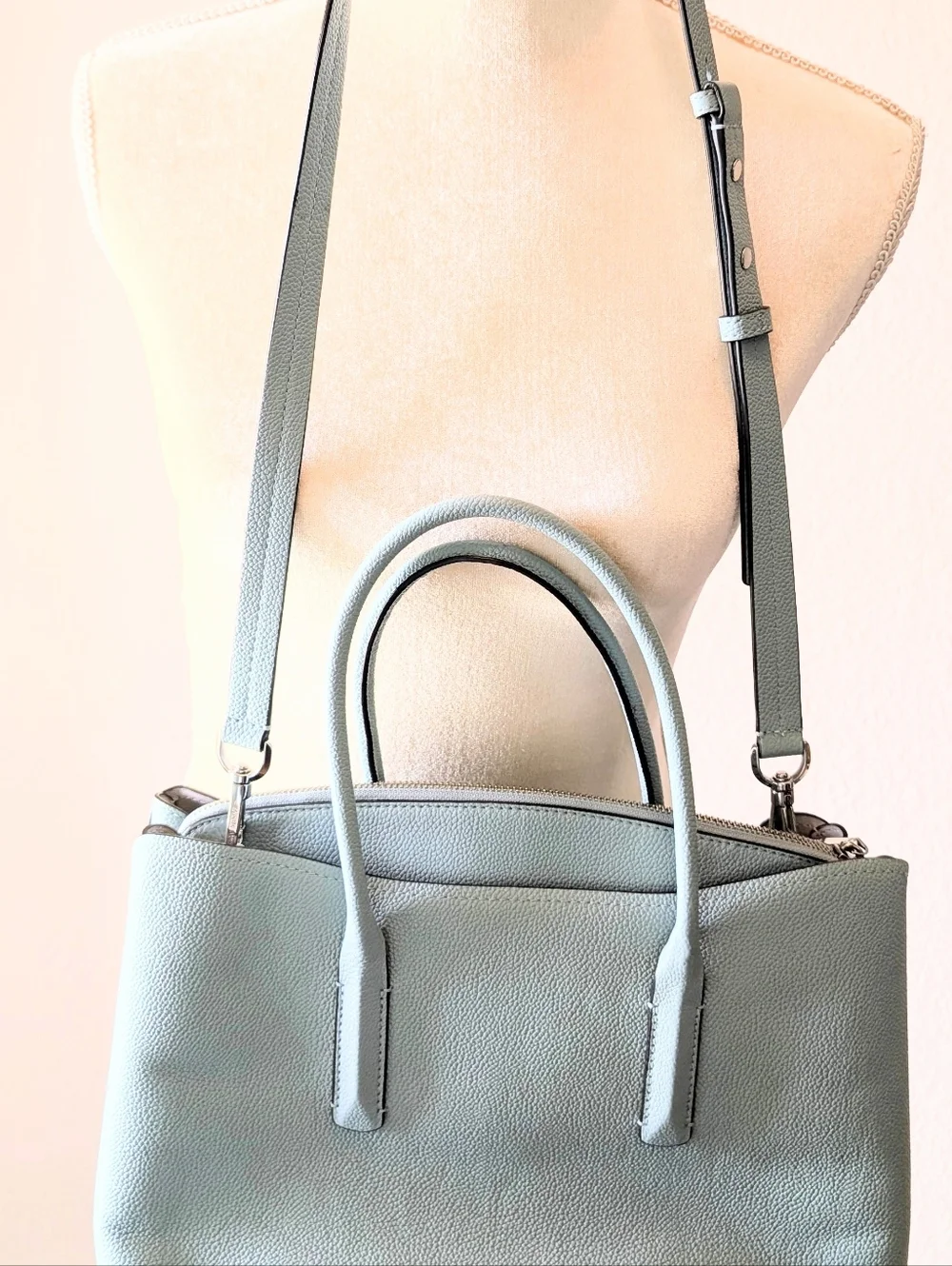 Kate Spade Light Blue Pebbled Leather Tote Purse with Crossbody Strap